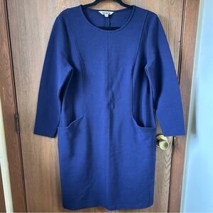 Boden Ellen Ottoman Women’s midi Dress Blue Textured Knit Size 12R Large
